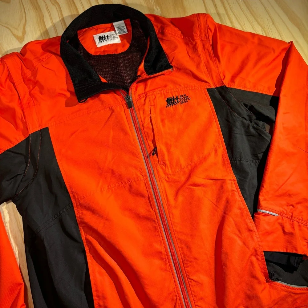 Frank Shorter Running Gear Mens Large Orange Black Full Zip Windbreaker Jacket